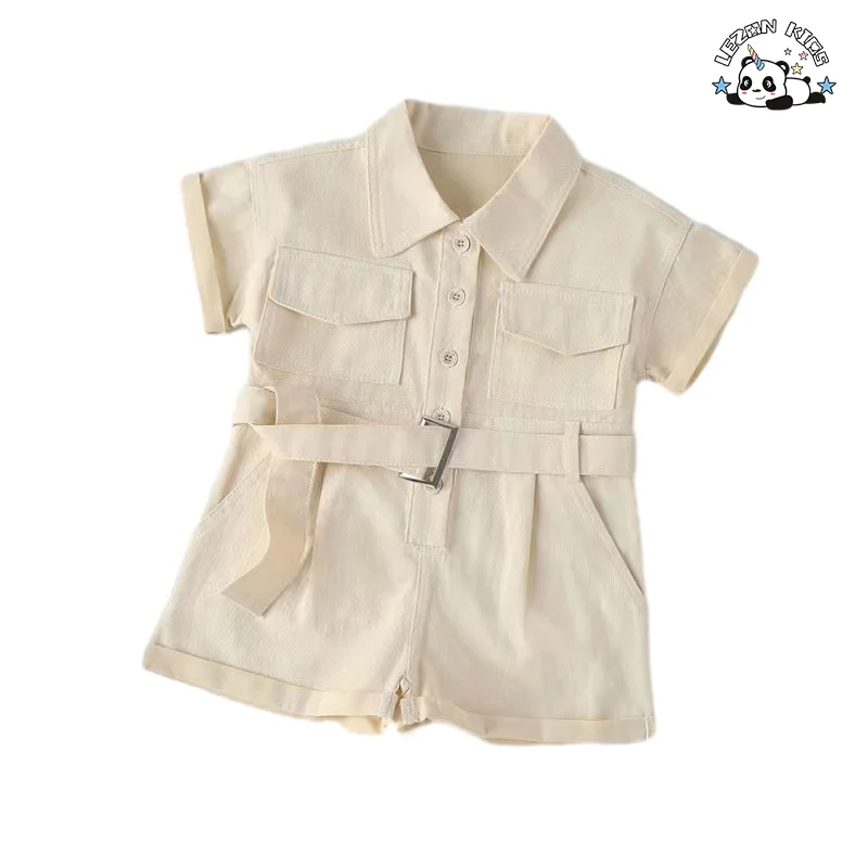 LEZONKIDS - Factory direct price pure color cool custom jumpsuits girls clothing sets 6-7 years for summer